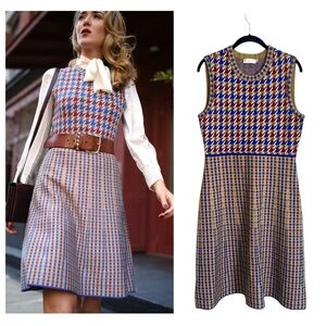 Tory Burch Ophelia sweater dress houndstooth sleeveless holiday winter preppy M